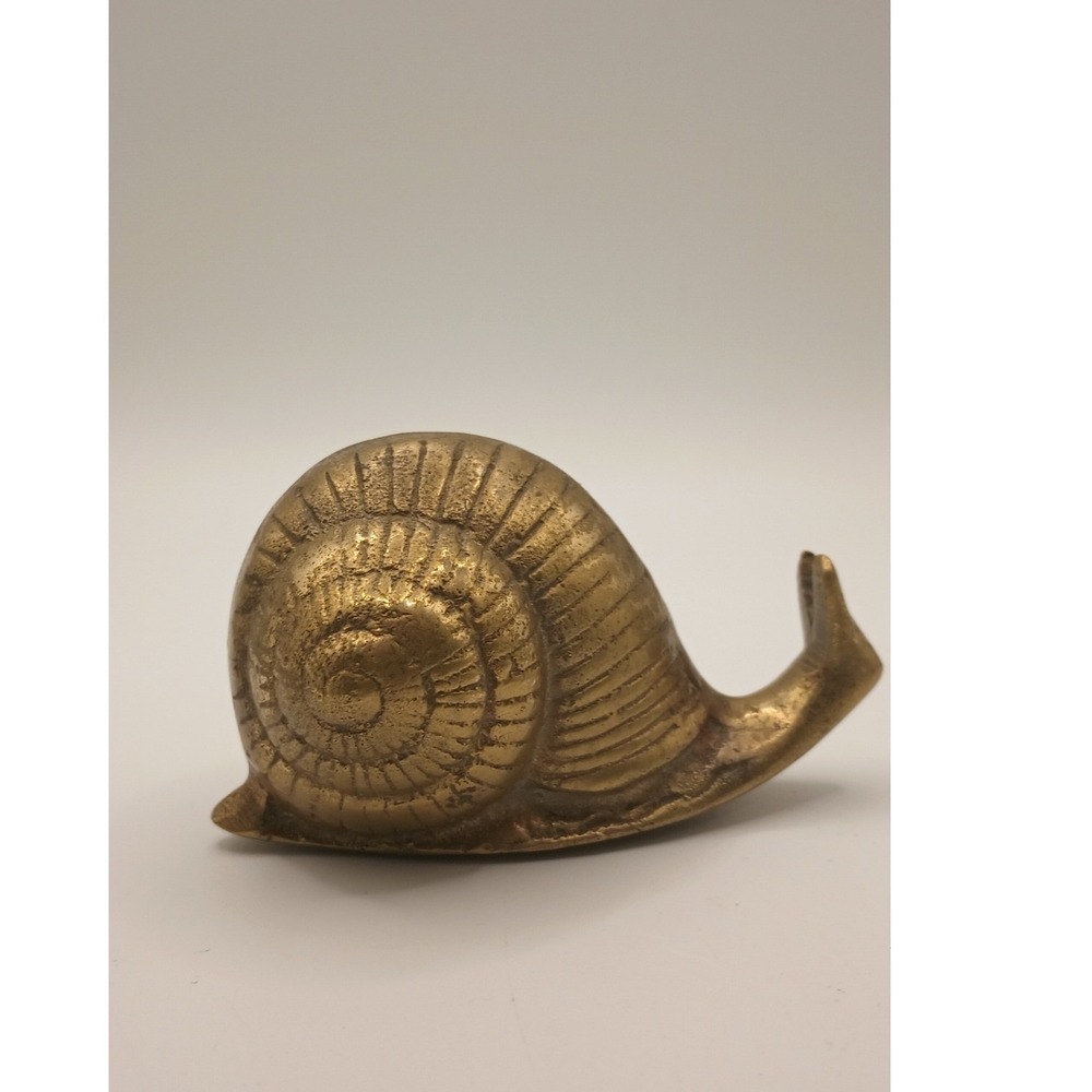 Vintage Solid Brass Snail Figurine Decorative Paperweight Gold Tone Animal Decor